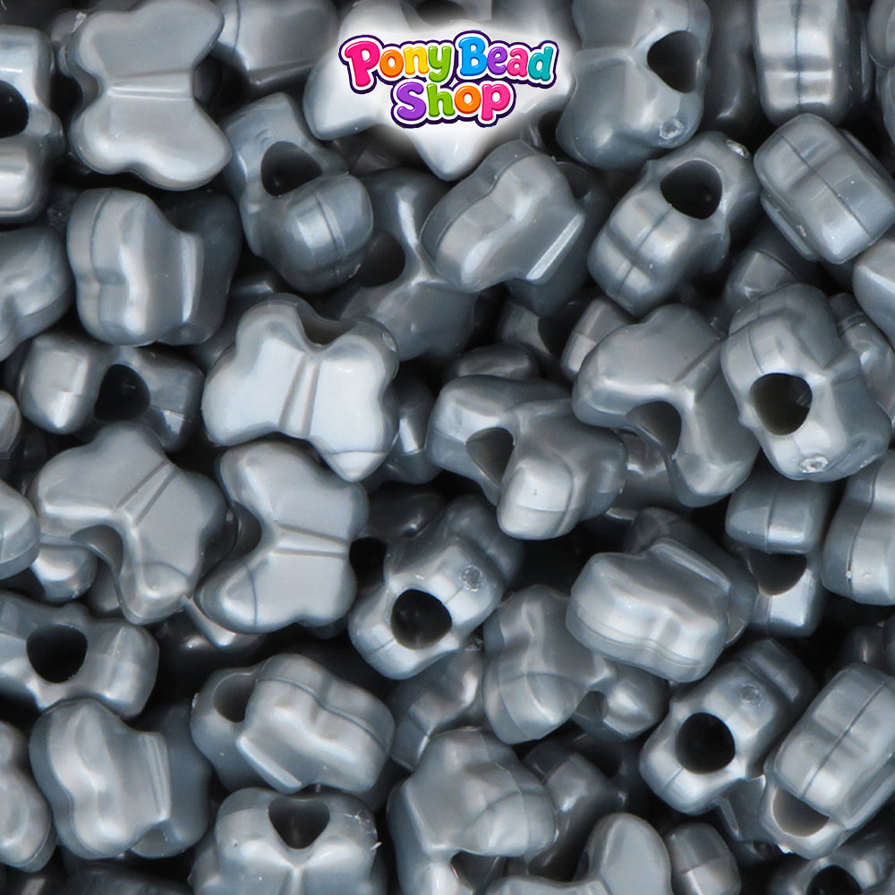 Grey Pearl 13mm Butterfly Plastic Pony Beads (250pcs)
