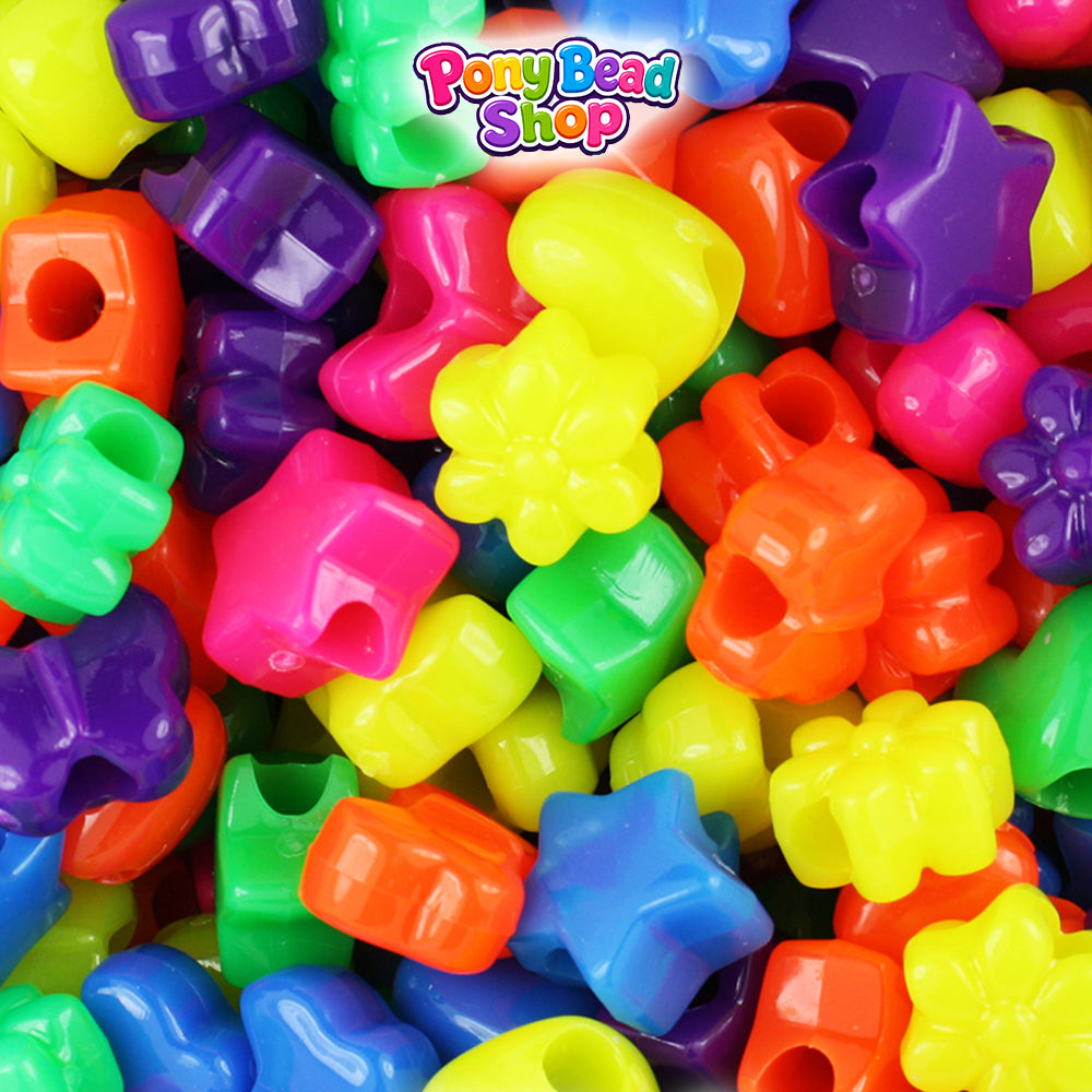 Neon Bright Mix Small Shape Mix Plastic Pony Beads (4oz)