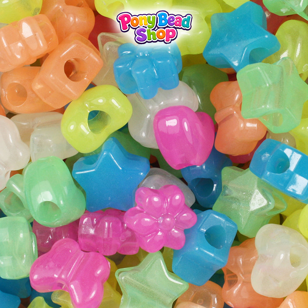 Glow Mix Small Shape Mix Plastic Pony Beads (4oz)