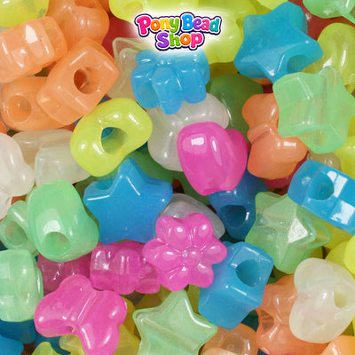 Glow Mix Small Shape Mix Plastic Pony Beads (4oz)