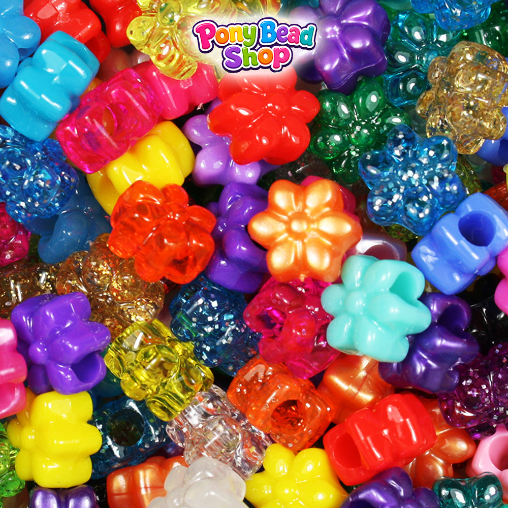 Randomly Mixed 12mm Flower Plastic Pony Beads (250pcs)