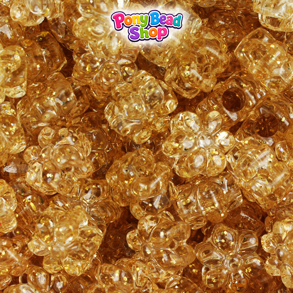 Gold Sparkle 12mm Flower Plastic Pony Beads (250pcs)