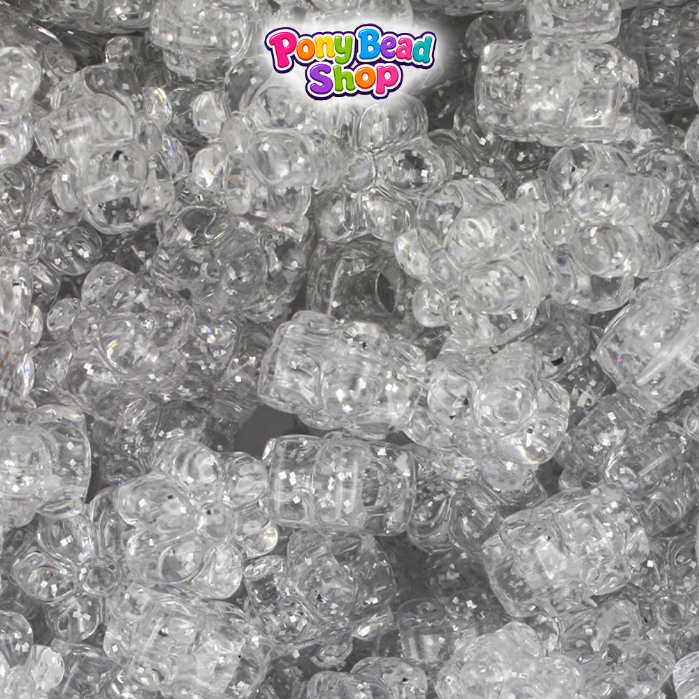 Silver Sparkle 12mm Flower Plastic Pony Beads (250pcs)