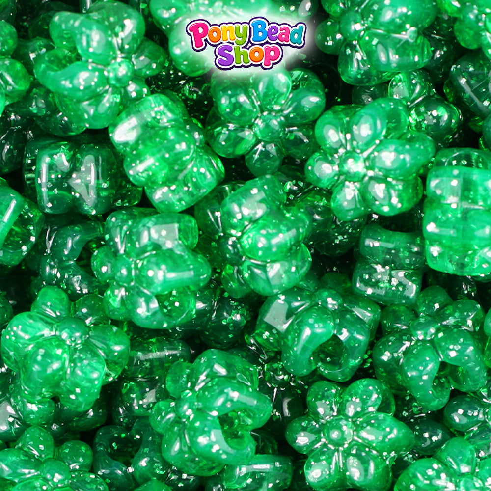 Emerald Sparkle 12mm Flower Plastic Pony Beads (250pcs)