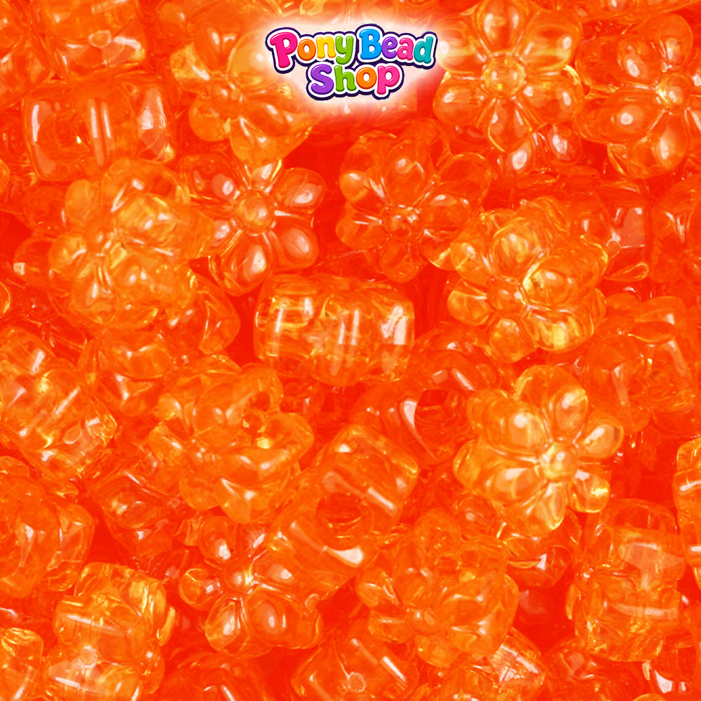 Orange Transparent 12mm Flower Plastic Pony Beads (250pcs)