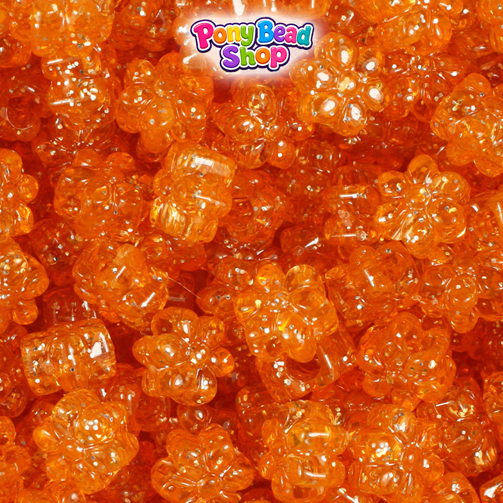 Orange Sparkle 12mm Flower Plastic Pony Beads (250pcs)