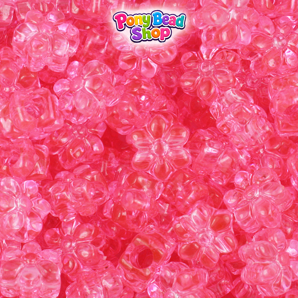 Pink Transparent 12mm Flower Plastic Pony Beads (250pcs)