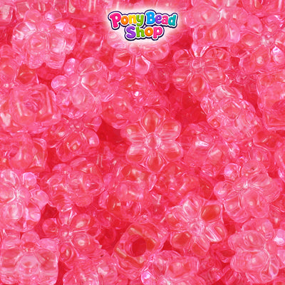 Pink Transparent 12mm Flower Plastic Pony Beads (250pcs)