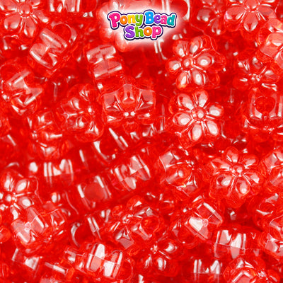 Ruby Transparent 12mm Flower Plastic Pony Beads (250pcs)