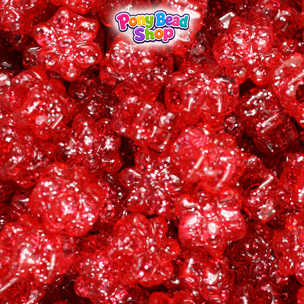 Ruby Sparkle 12mm Flower Plastic Pony Beads (250pcs)