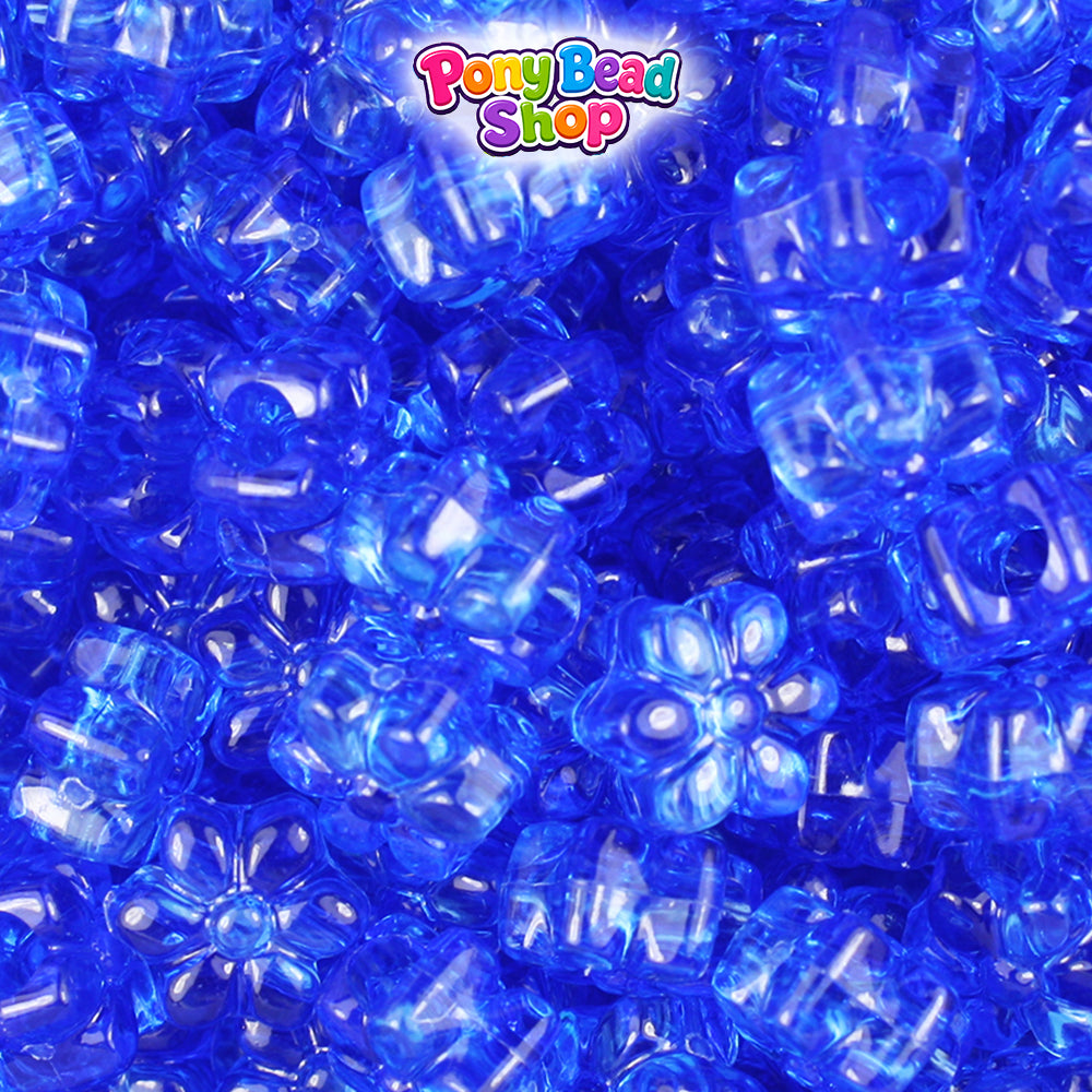 Dark Sapphire Transparent 12mm Flower Plastic Pony Beads (250pcs)