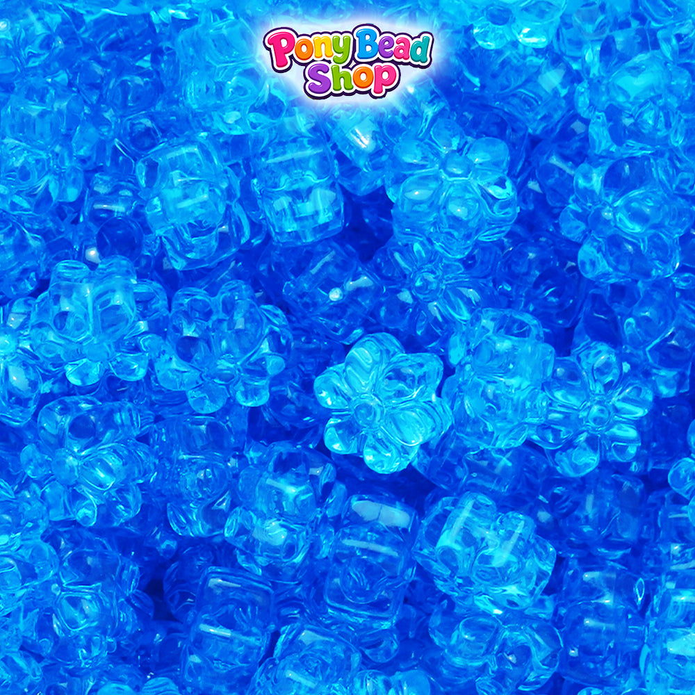 Turquoise Transparent 12mm Flower Plastic Pony Beads (250pcs)