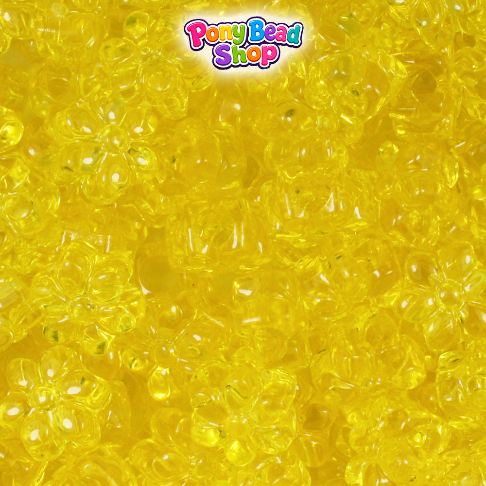 Yellow Transparent 12mm Flower Plastic Pony Beads (250pcs)