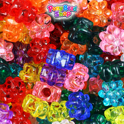Transparent Mix 12mm Flower Plastic Pony Beads (250pcs)