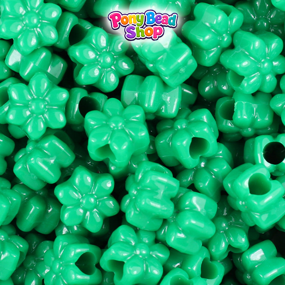 Green Opaque 12mm Flower Plastic Pony Beads (250pcs)