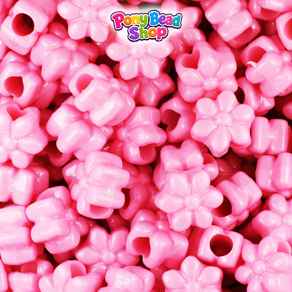 Baby Pink Opaque 12mm Flower Plastic Pony Beads (250pcs)
