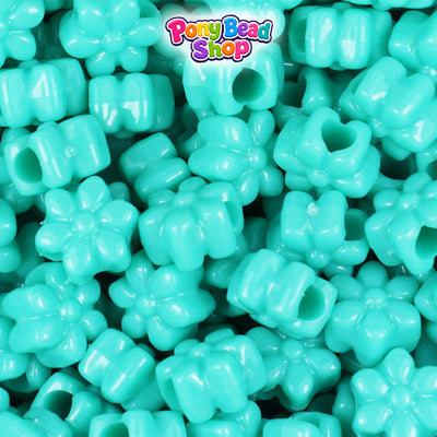Light Turquoise Opaque 12mm Flower Plastic Pony Beads (250pcs)