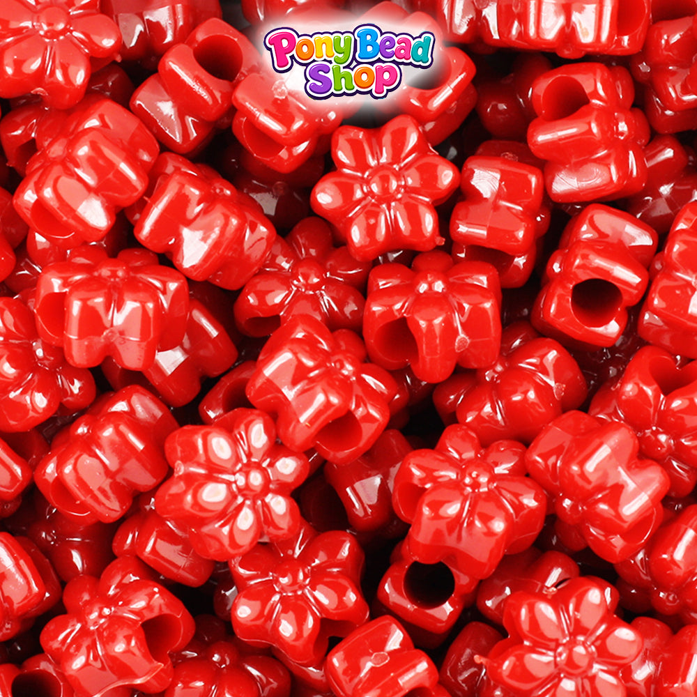 Red Opaque 12mm Flower Plastic Pony Beads (250pcs)