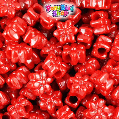 Red Opaque 12mm Flower Plastic Pony Beads (250pcs)