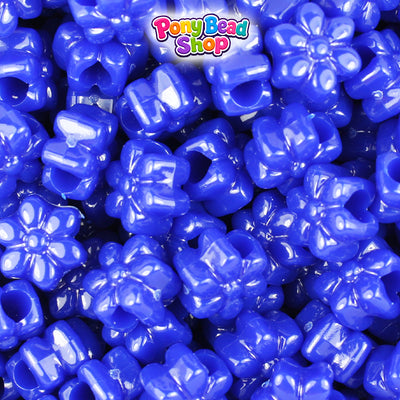 Royal Blue Opaque 12mm Flower Plastic Pony Beads (250pcs)