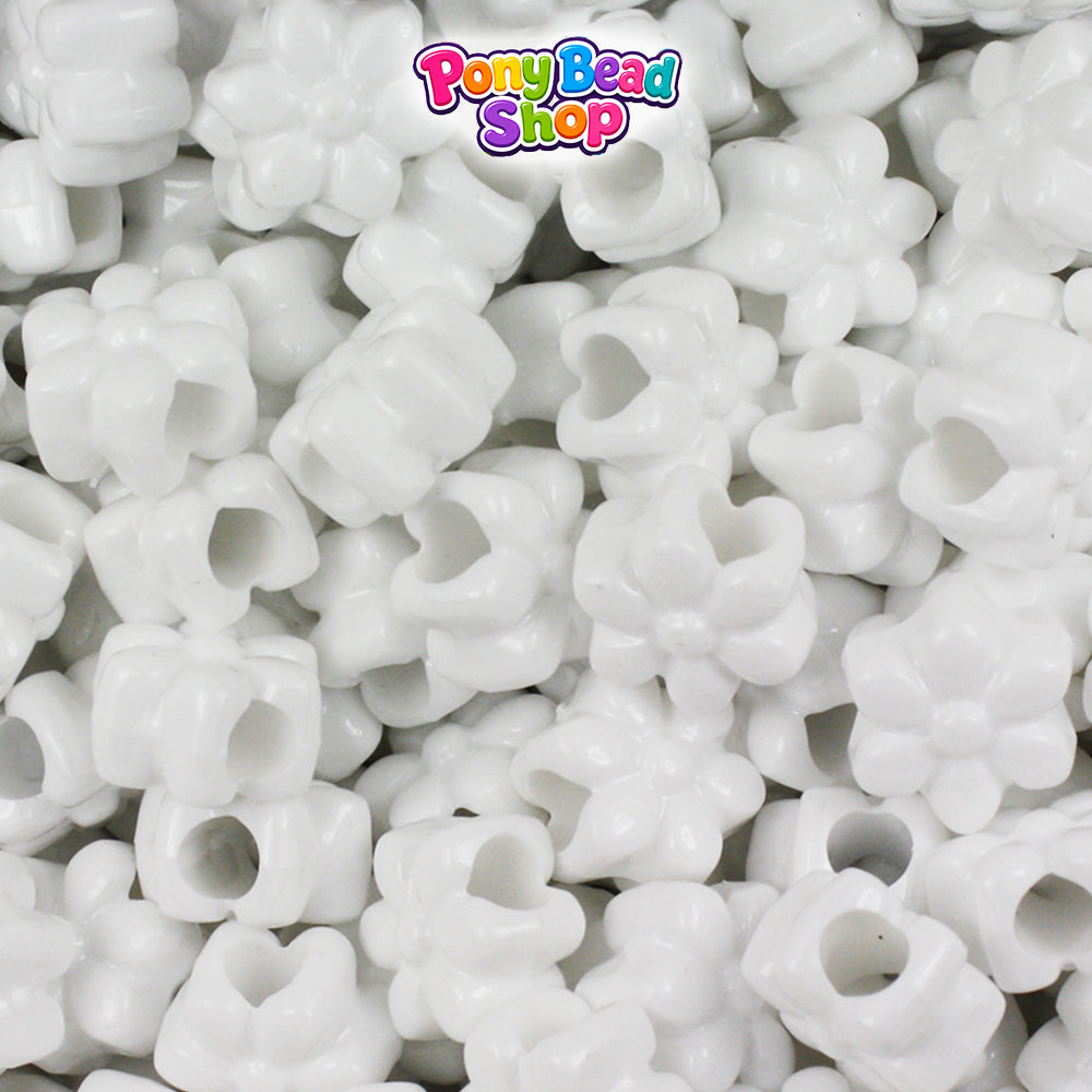 White Opaque 12mm Flower Plastic Pony Beads (250pcs)