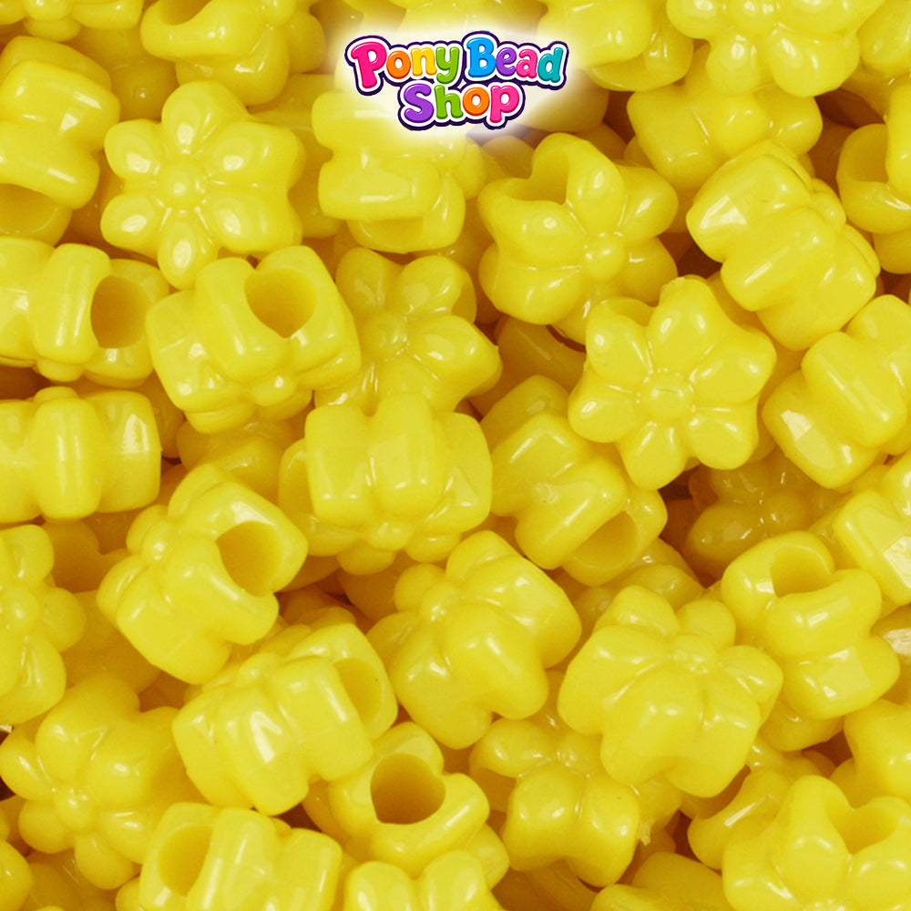Yellow Opaque 12mm Flower Plastic Pony Beads (250pcs)
