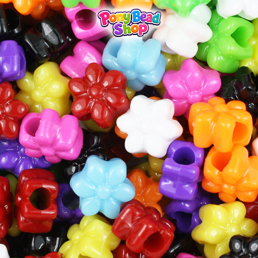 Opaque Mix 12mm Flower Plastic Pony Beads (250pcs)