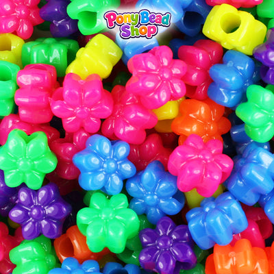Neon Bright Mix 12mm Flower Plastic Pony Beads (250pcs)