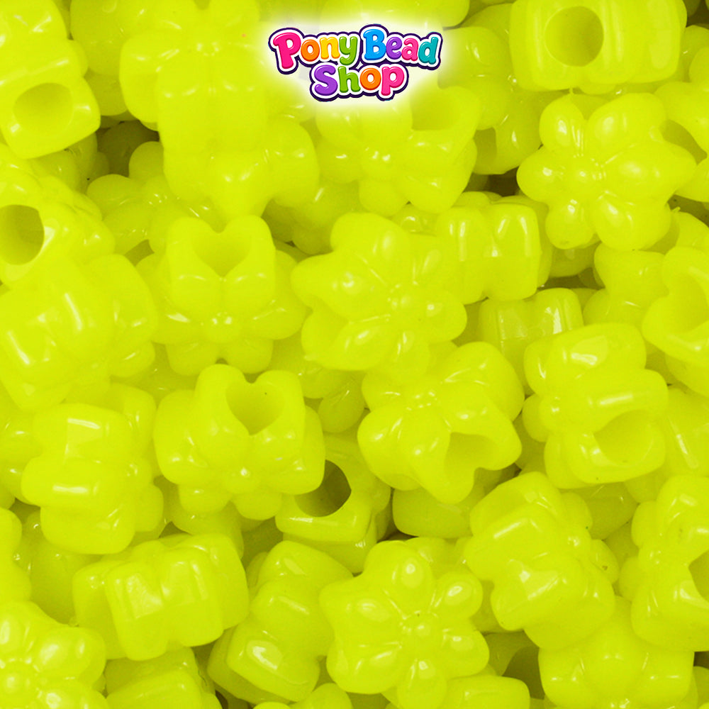 Lemon Neon Bright 12mm Flower Plastic Pony Beads (250pcs)