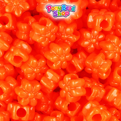 Tangelo Neon Bright 12mm Flower Plastic Pony Beads (250pcs)