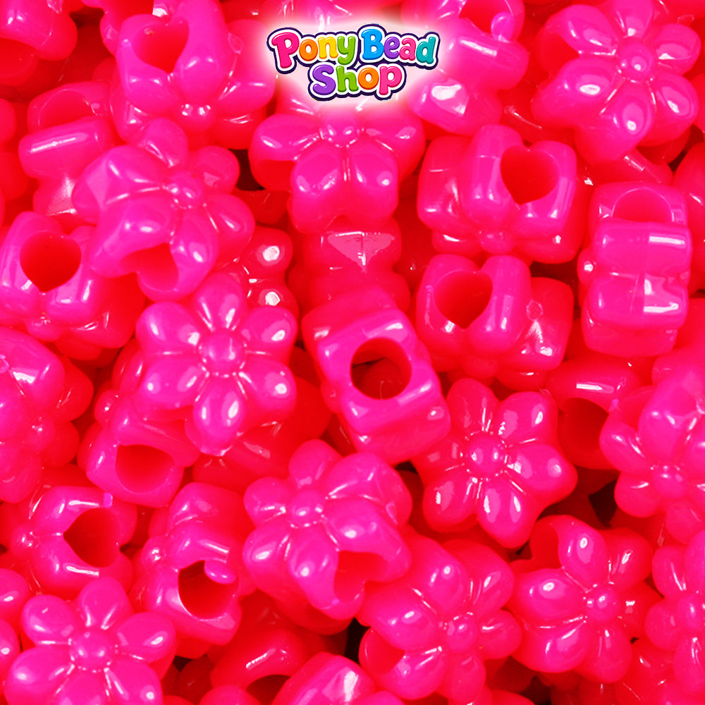 Magenta Neon Bright 12mm Flower Plastic Pony Beads (250pcs)