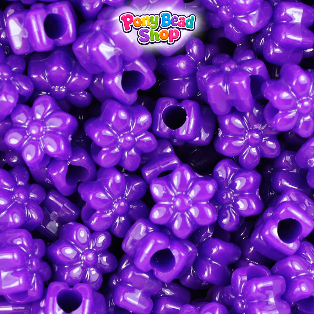 Plum Neon Bright 12mm Flower Plastic Pony Beads (250pcs)