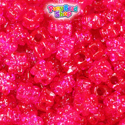 Bright Pink Sparkle 12mm Flower Plastic Pony Beads (250pcs)