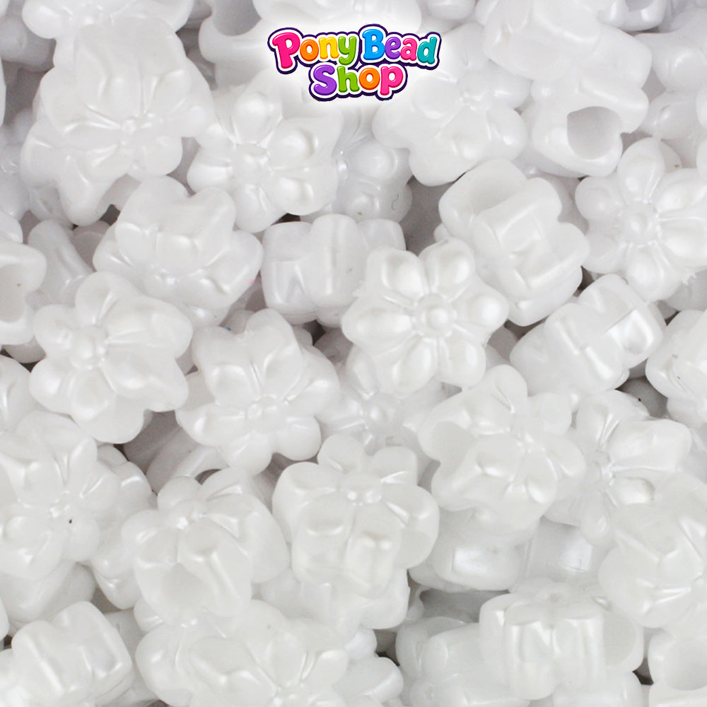 White Pearl 12mm Flower Plastic Pony Beads (250pcs)
