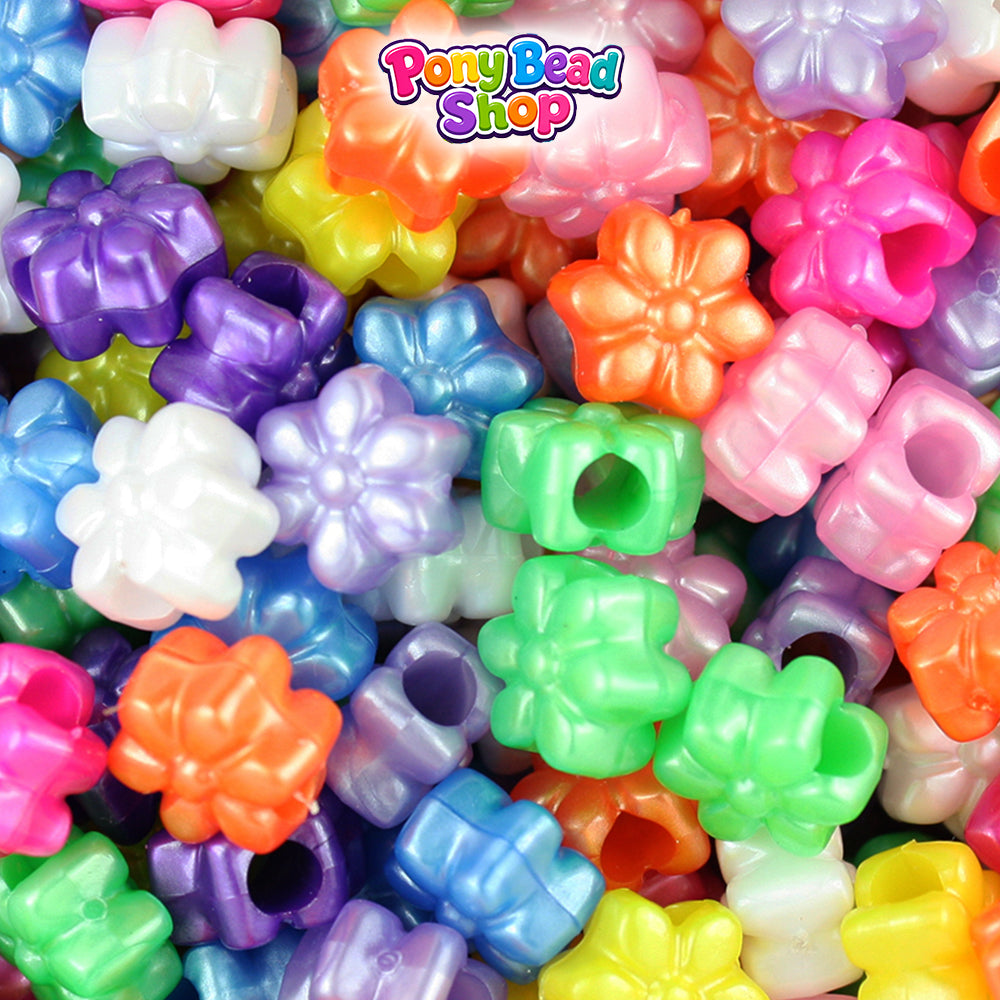 Pearl Mix 12mm Flower Plastic Pony Beads (250pcs)