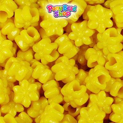 Bright Yellow Opaque 12mm Flower Plastic Pony Beads (250pcs)