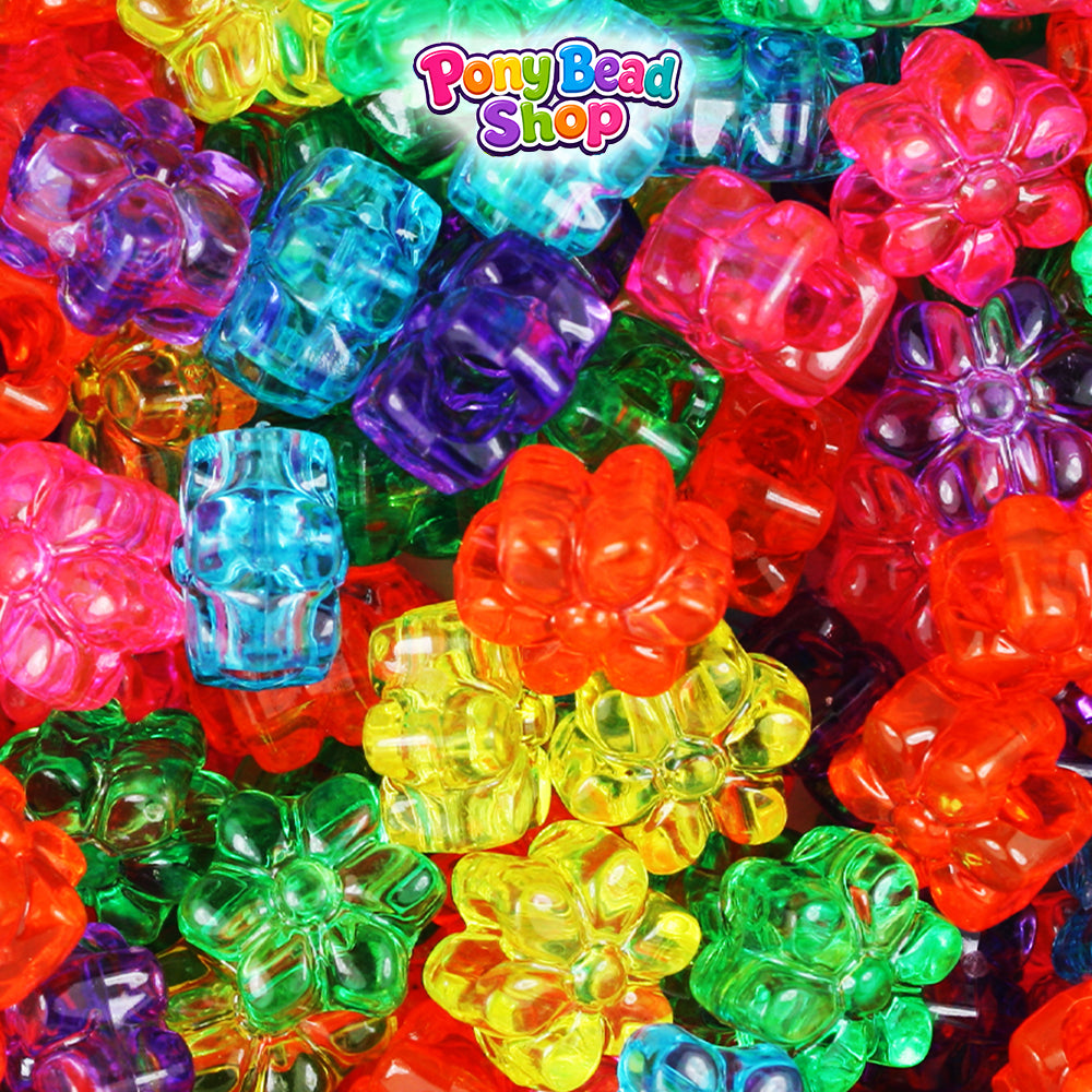 Jelly Mix Transparent 12mm Flower Plastic Pony Beads (250pcs)
