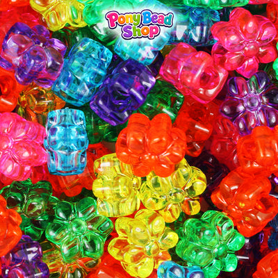 Jelly Mix Transparent 12mm Flower Plastic Pony Beads (250pcs)
