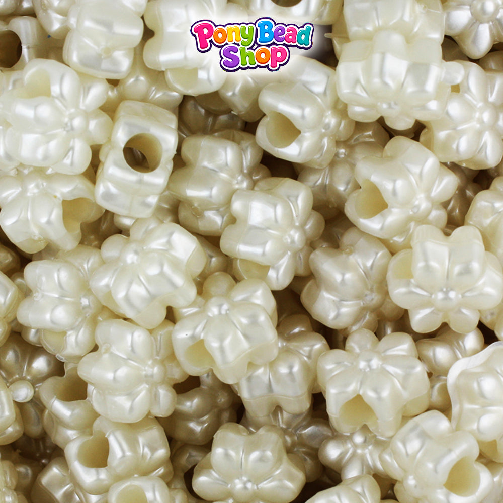 Natural Pearl 12mm Flower Plastic Pony Beads (250pcs)