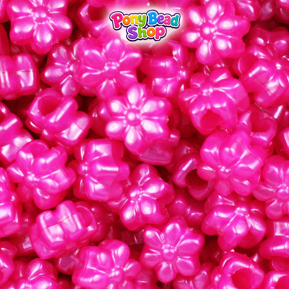 Hot Pink Pearl 12mm Flower Plastic Pony Beads (250pcs)