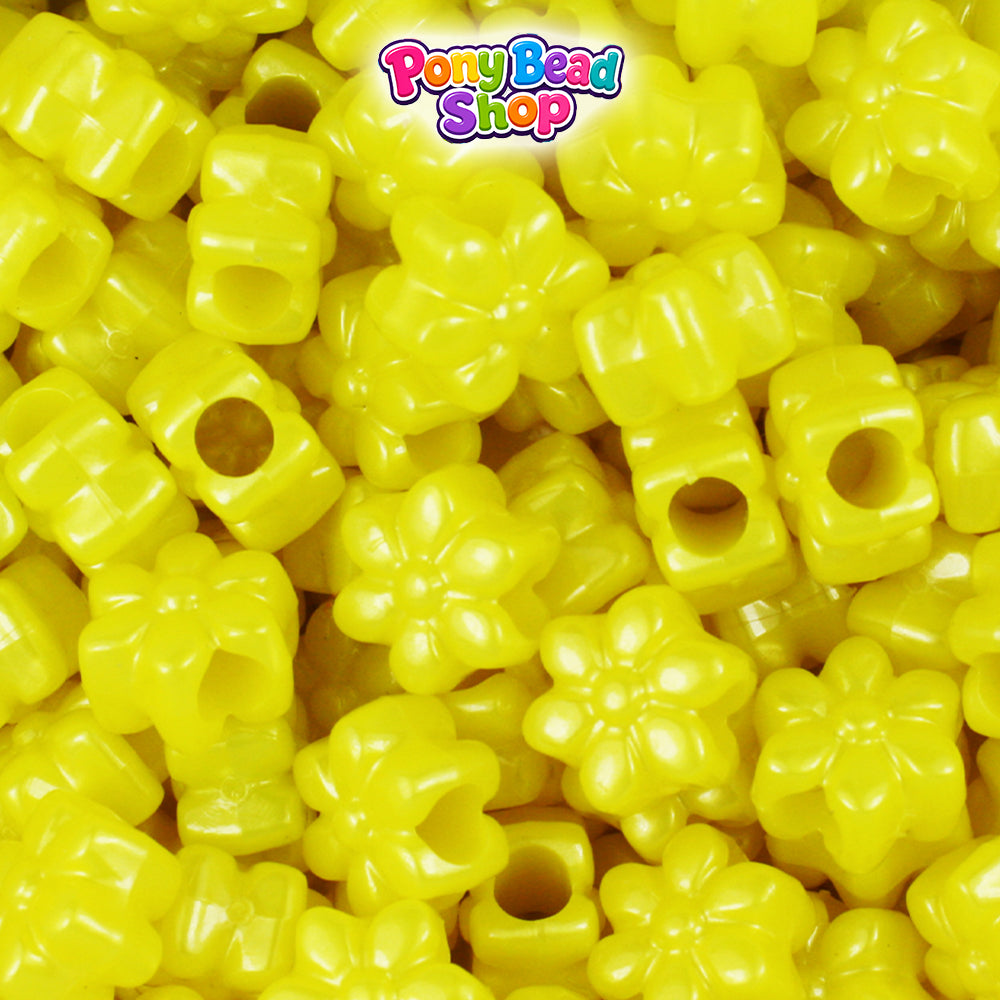 Yellow Pearl 12mm Flower Plastic Pony Beads (250pcs)
