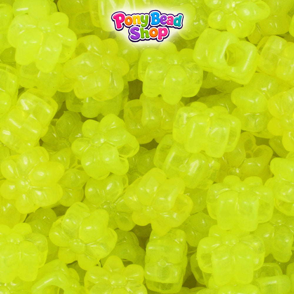 Yellow Glow 12mm Flower Plastic Pony Beads (250pcs)