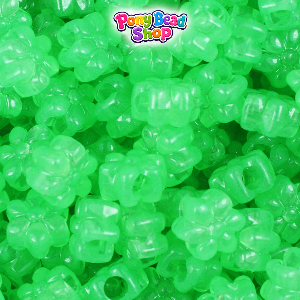 Green Glow 12mm Flower Plastic Pony Beads (250pcs)