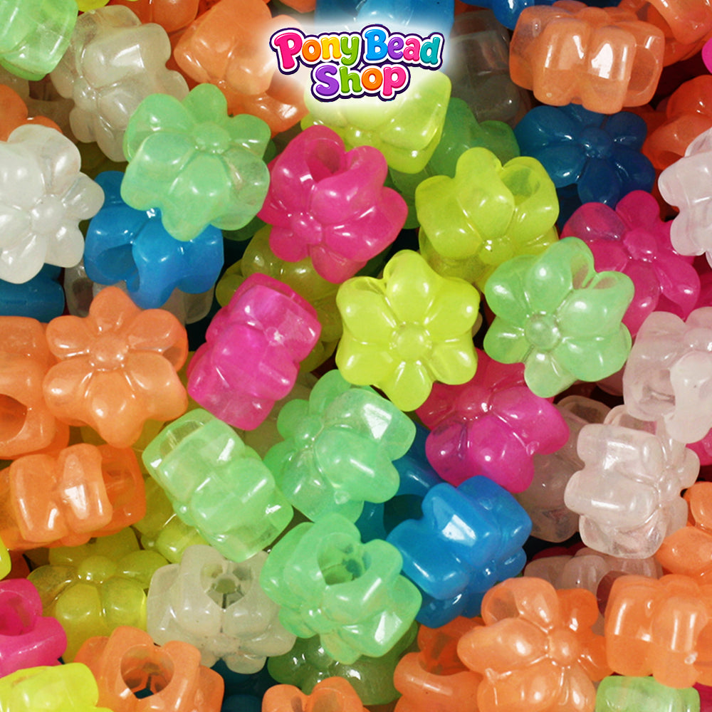 Glow Mix 12mm Flower Plastic Pony Beads (250pcs)