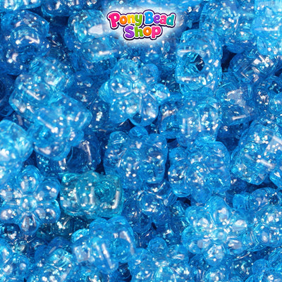 Royal Blue Sparkle 12mm Flower Plastic Pony Beads (250pcs)