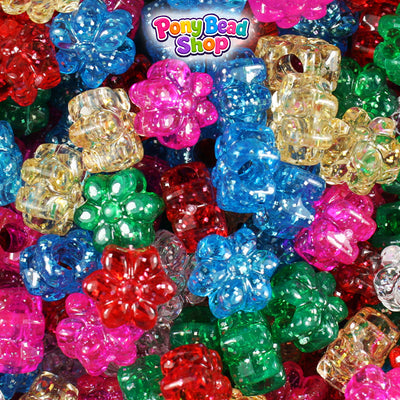 Classic Mix Sparkle 12mm Flower Plastic Pony Beads (250pcs)