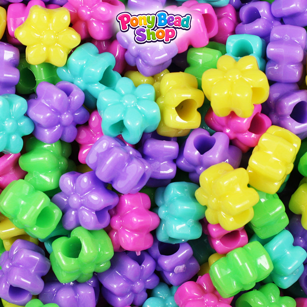 Candy Mix Opaque 12mm Flower Plastic Pony Beads (250pcs)