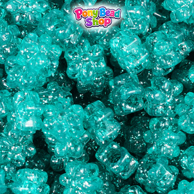 Teal Sparkle 12mm Flower Plastic Pony Beads (250pcs)