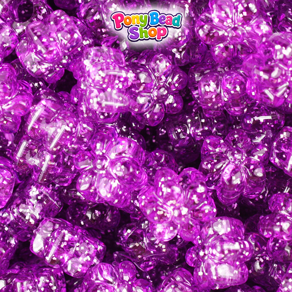 Lilac Sparkle 12mm Flower Plastic Pony Beads (250pcs)