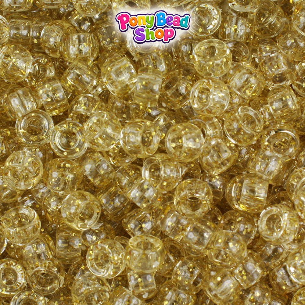 Gold Sparkle 6.5mm Mini Barrel Plastic Pony Beads (1000pcs)
